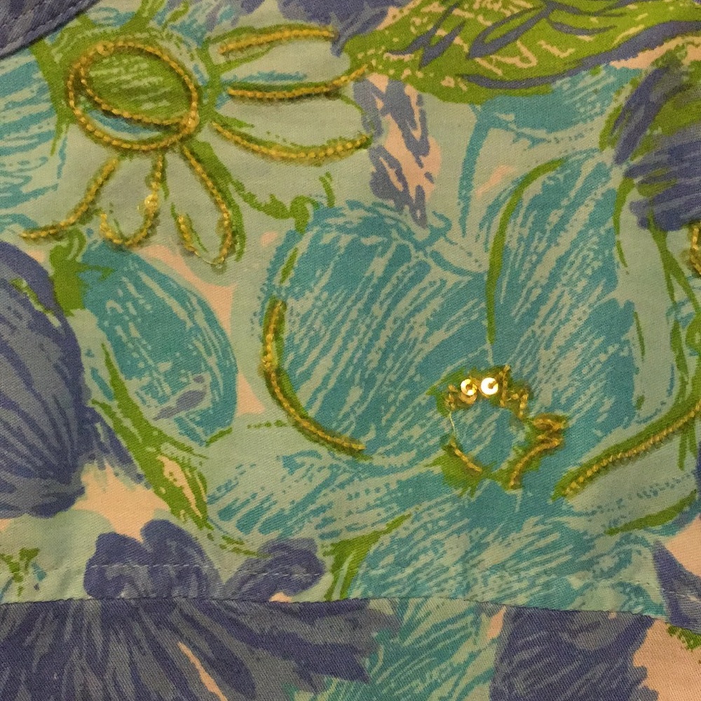 Talbots Large multi Blue Green flowers Blouse - Picture 4 of 6